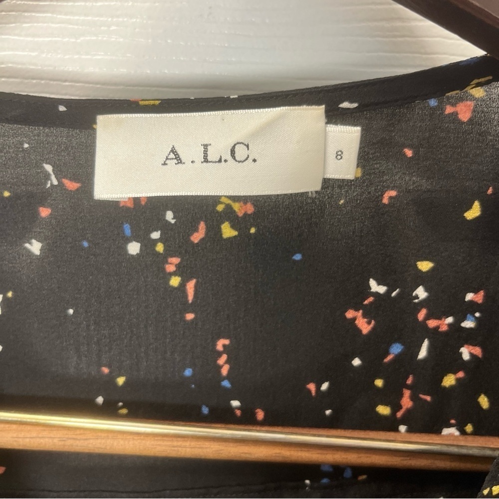 A.L.C Samantha Midi Black Dress with Multicolor Speckles, long Sleeve, 100% silk - Picture 5 of 16